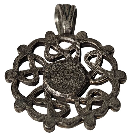 Vintage Ornate Silver Tone Celtic Knot Pendant Clear Gemstone Center Jewelry DIY - Picture 2 of 4